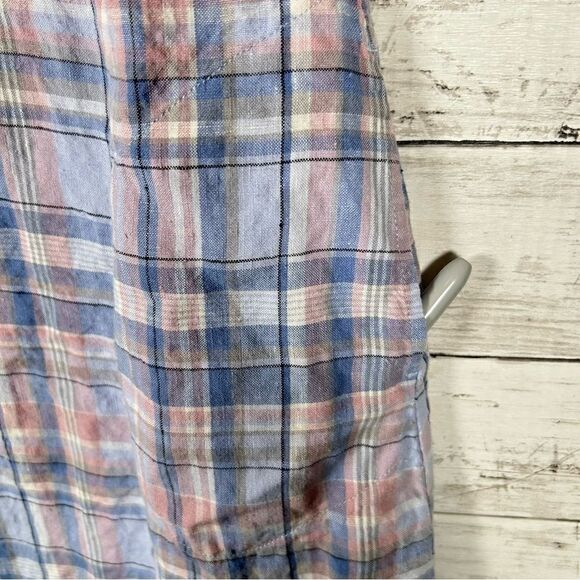 J.Jill Love Linen Plaid A-line Maxi Dress Rain Drop Blue Pink W/Pockets XS Pet - Picture 2 of 11